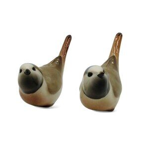 LOMONOSOV USSR Bird Figurines Hand-Painted Sparrow Pair Ceramic 1970s Vintage
